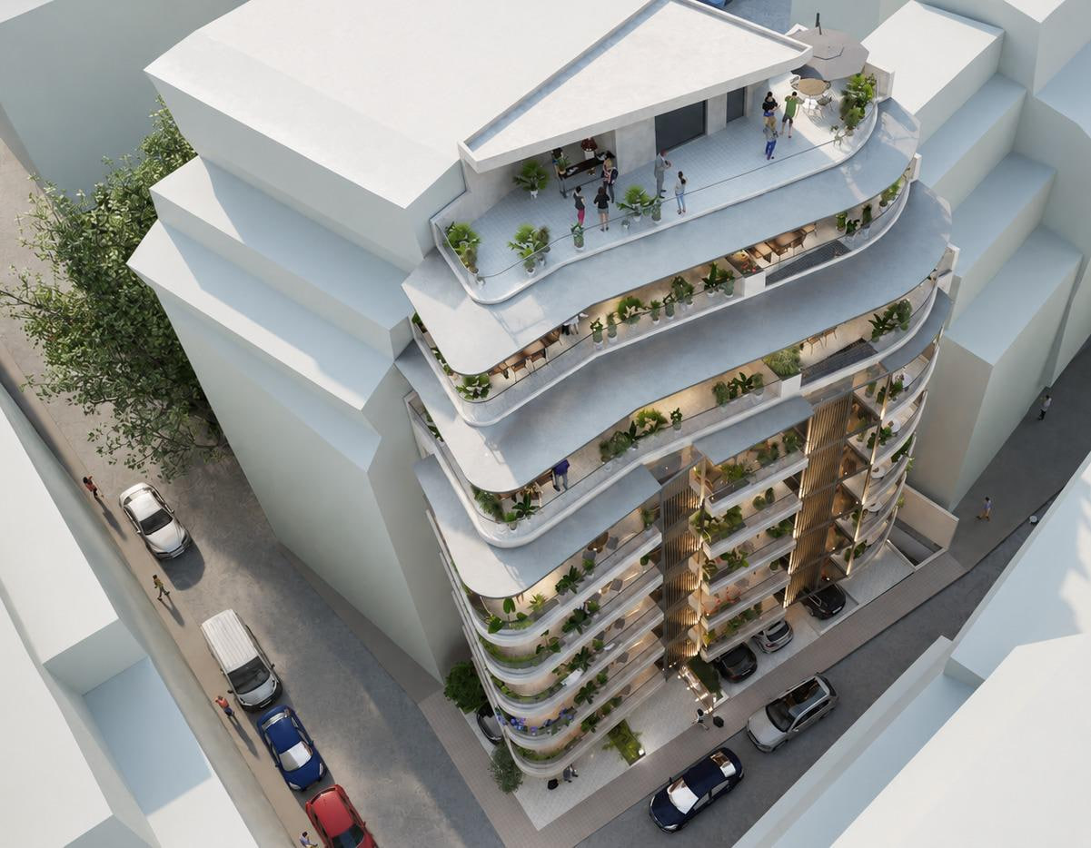 Pearl Residence Athens aerial daylight render