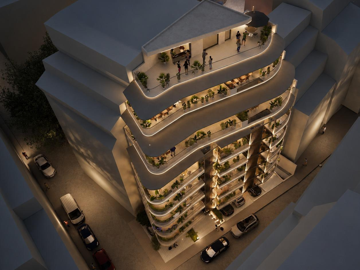 Pearl Residence Athens aerial night render